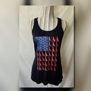 American Flag Tank Top - Dog Print - Navy Blue